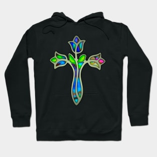 Stained Glass Rose Cross Hoodie